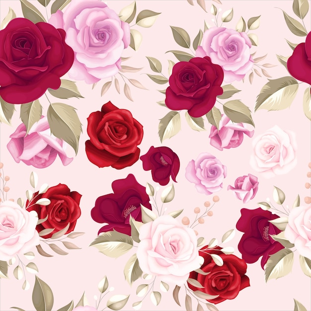 Elegant floral seamless pattern with maroon roses