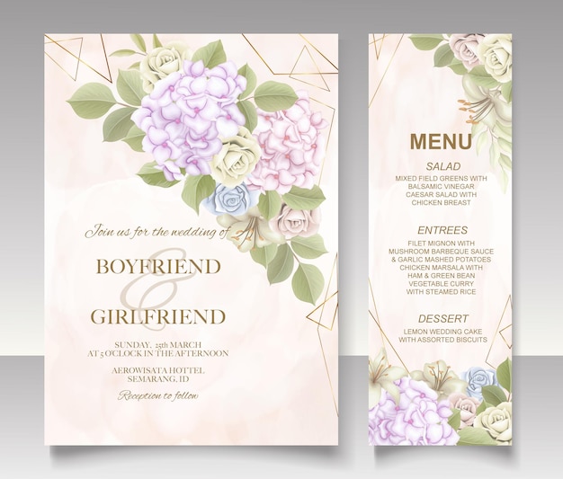 Elegant floral template wedding card and menu