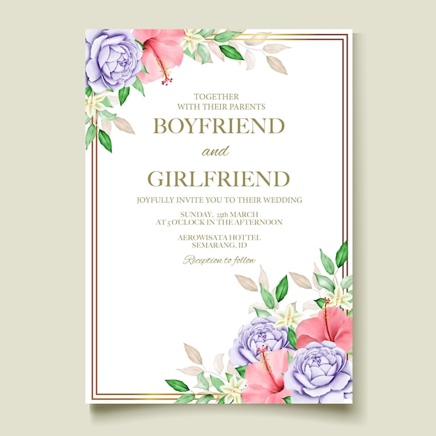 Elegant floral template wedding card watercolor