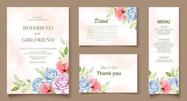 Элегантный цветочный шаблон свадебной открытки акварель