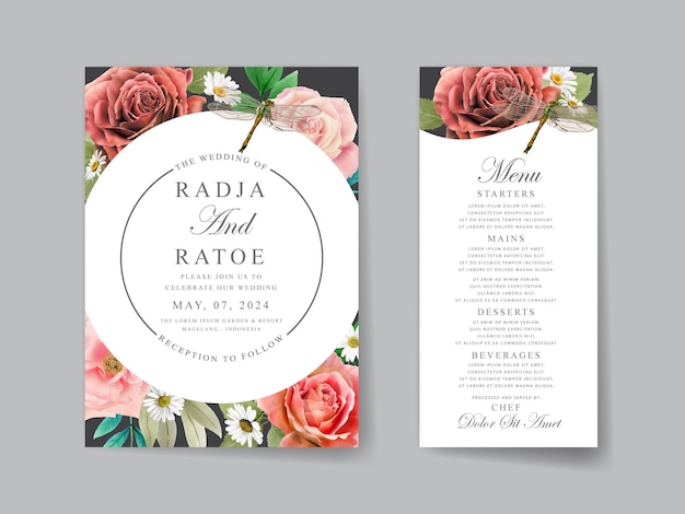 Elegante set di carte per invito a nozze con acquerello floreale