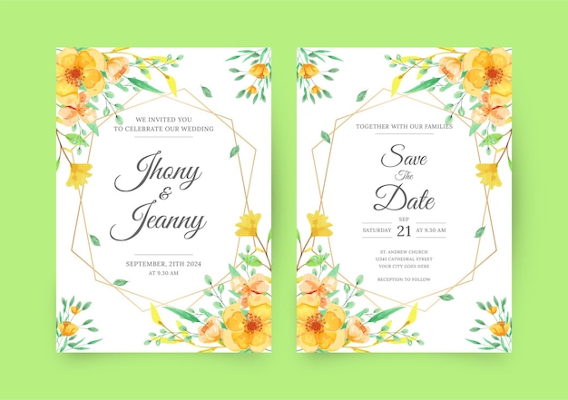 Elegant floral watercolor wedding invitation and menu template collection
