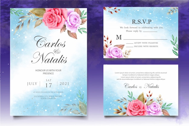 Elegant floral watercolor wedding invitation template