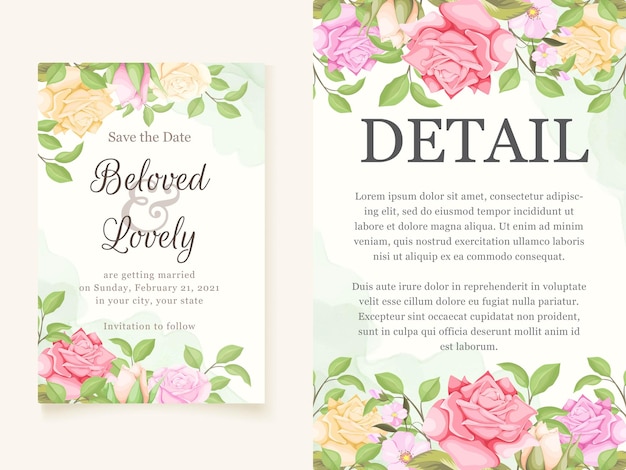 エレガントな花の結婚式の招待カードカラフルなテンプレート