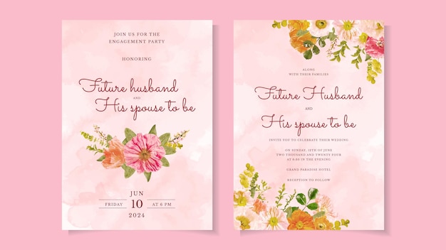 Elegant floral wedding invitation card set flower frame and border