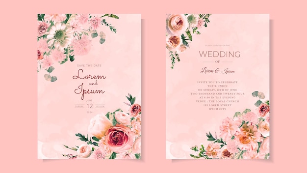 Vector elegant floral wedding invitation card set flower frame and border