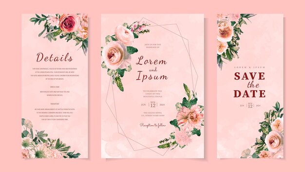 Elegant floral wedding invitation card set flower frame and border