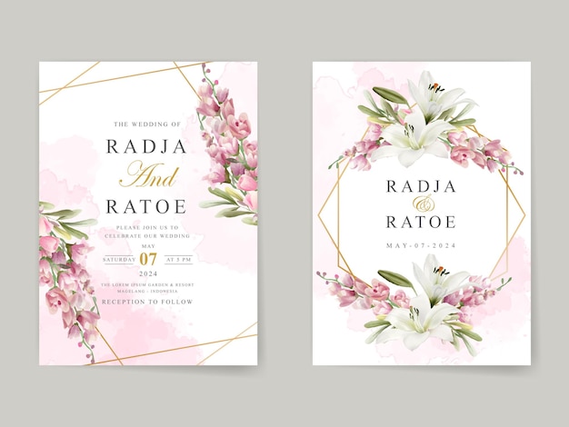 Vector elegant floral wedding invitation card set