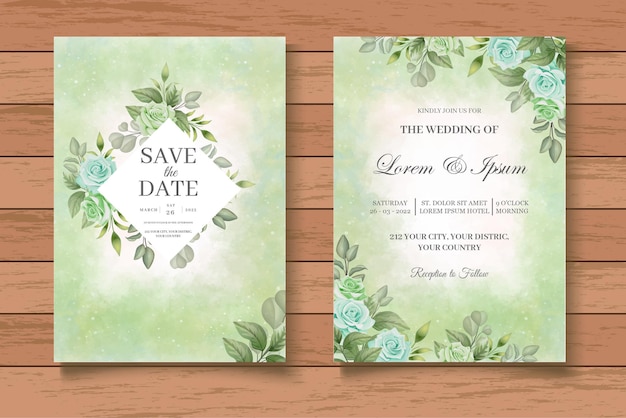 Vector elegant floral wedding invitation card set