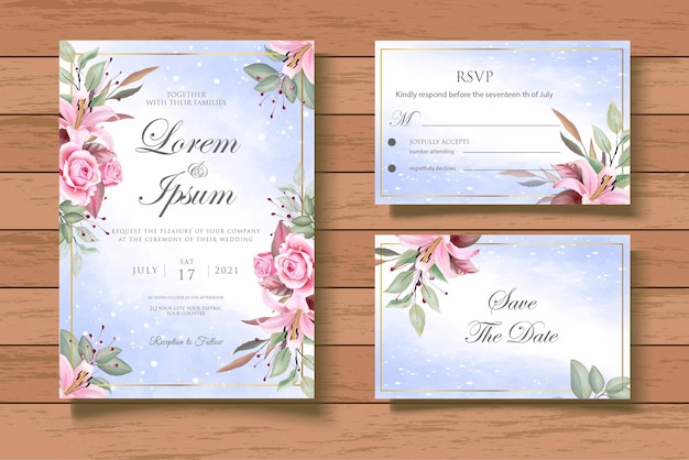 Elegant floral wedding invitation card set