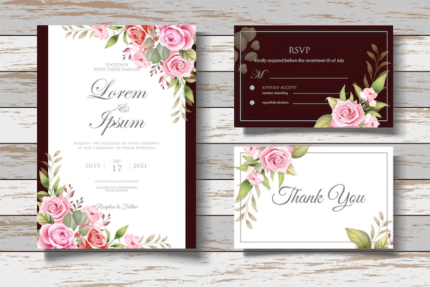 エレガントな花の結婚式の招待カードセット