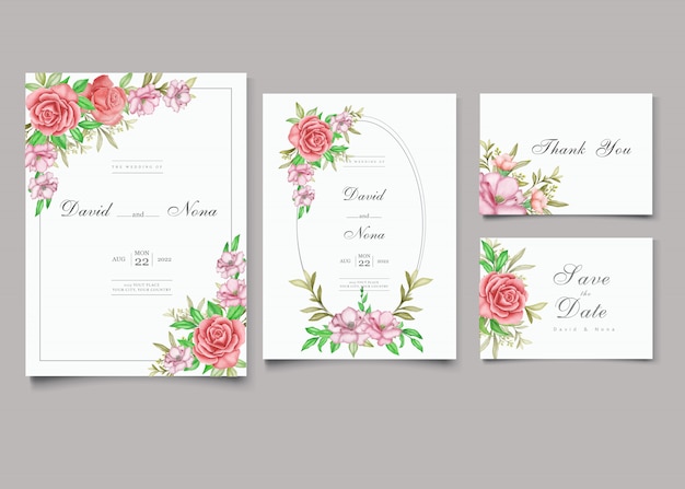 Elegant floral wedding invitation card template set