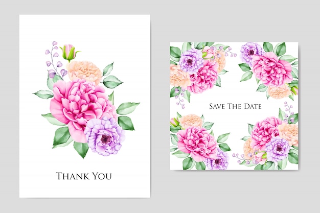 elegant floral wedding and invitation card template 