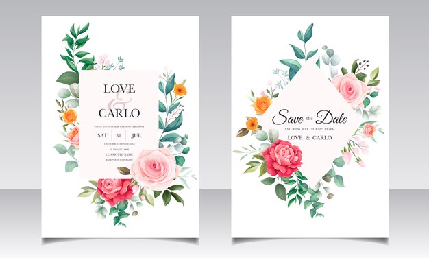 Vector elegant floral wedding invitation card template