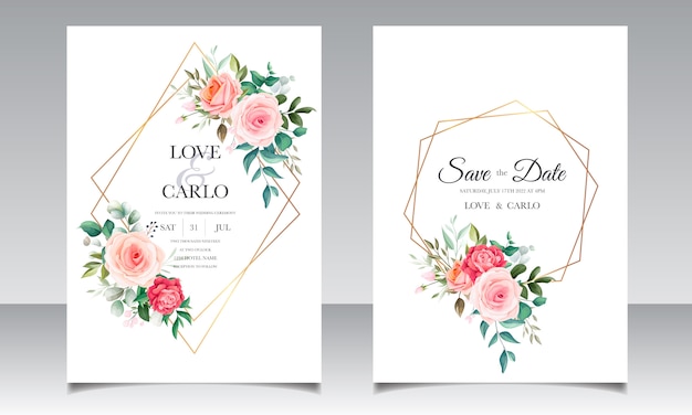 Elegant floral wedding invitation card template