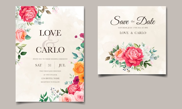 Elegant floral wedding invitation card template