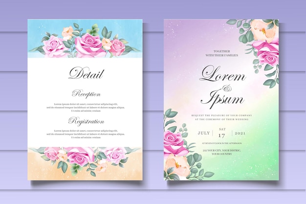 エレガントな花の結婚式の招待カードのテンプレート