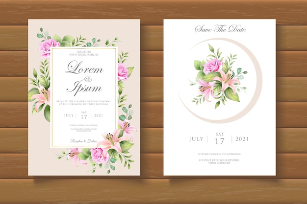 ベクトル エレガントな花の結婚式の招待カードのテンプレート
