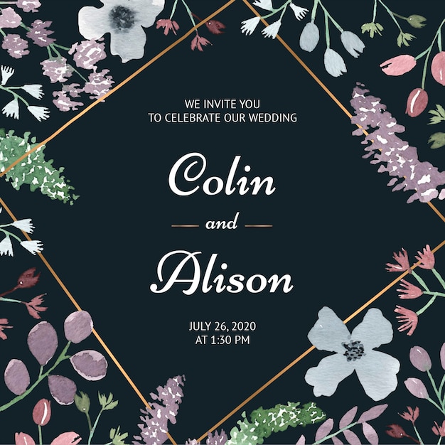ベクトル 水彩でエレガントな花の結婚式の招待状