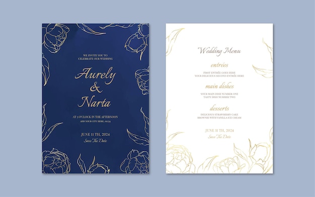 Elegant floral wedding invitation and menu template