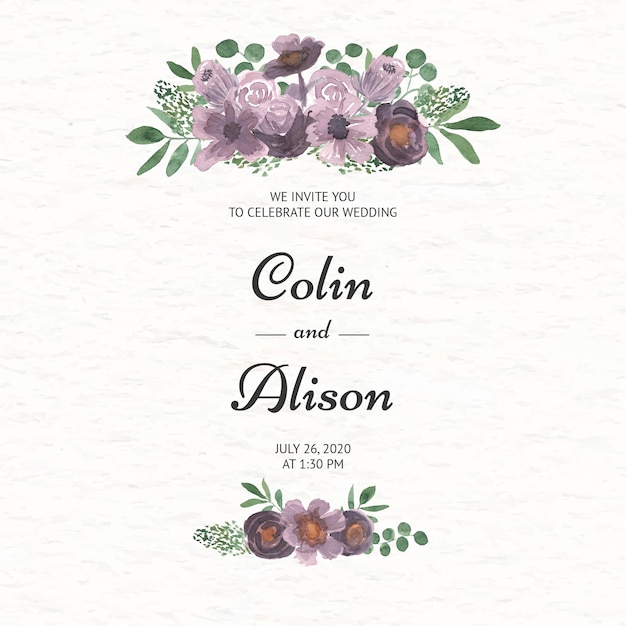 Vector elegant floral wedding invitation in watercolor