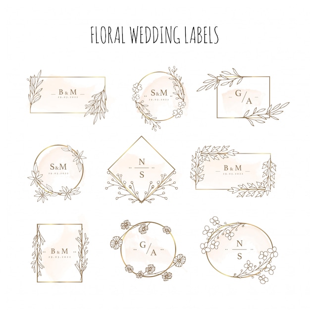 Vector elegant floral wedding labels