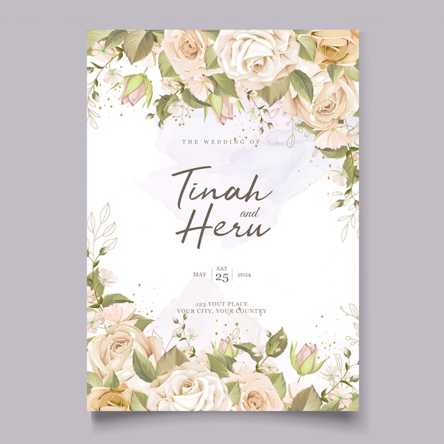 Elegant floral wreath wedding card template