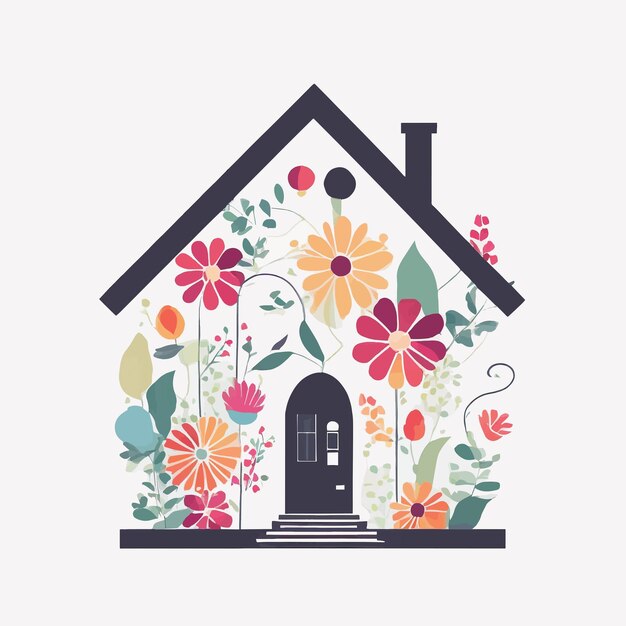 Vector elegant flower 3d house model made with flowers on white background