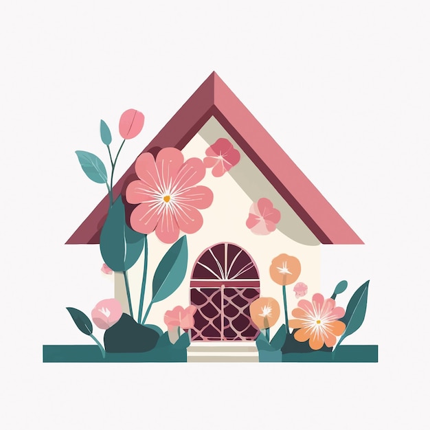 Vector elegant flower 3d house model made with flowers on white background