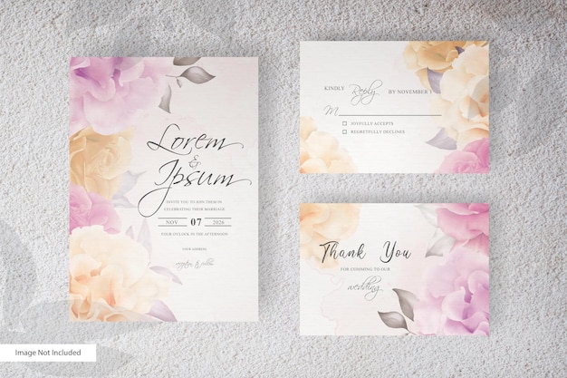 Elegant Flower and leaves arrangement wedding invitation with watercolor 