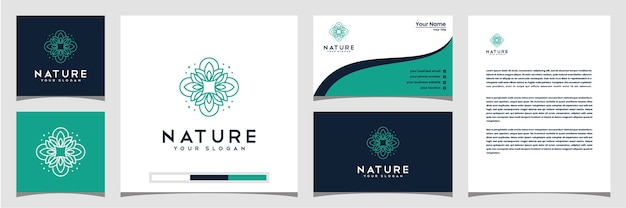 Elegante fiore logo design linea arte card