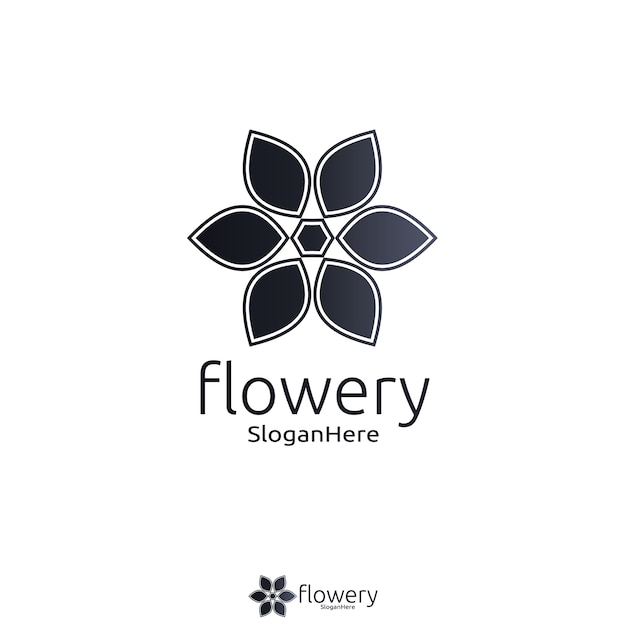 エレガントな花のロゴアイコンのベクトルのデザインは、グラデーション黒色のデザインコンセプト。 looped leavesロゴタイプのデザインベクトルラグジュアリーファッションのテンプレート。