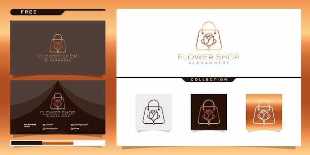 Elegant flower shop logo template. logo design and business card