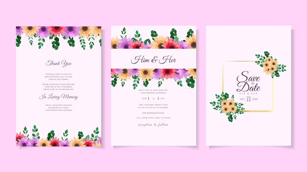 エレガントな花の結婚式の招待状セット花飾り結婚カード