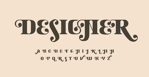 Eleganti lettere dell'alfabeto dei caratteri riccioli giocosi serif design tipografico lettera ornamentale vintage impostata per il titolo del titolo del logo gentile copertina titolo monogramma lettering e tipo di branding vector typeset