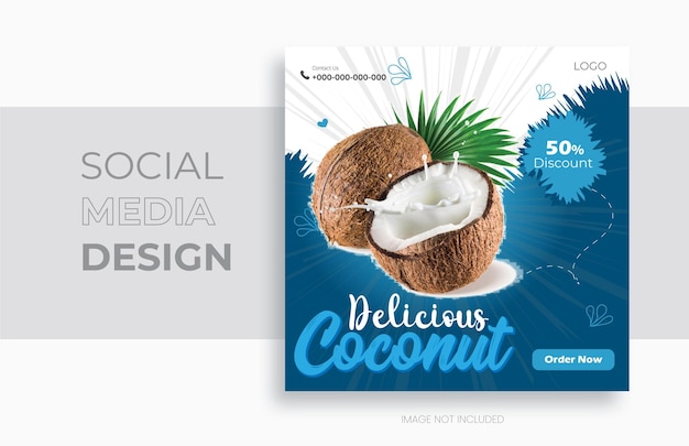 Vettore elegante banner del menu della bevanda alla frutta di cocco fresco per il ristorante di promozione del modello di progettazione dei social media