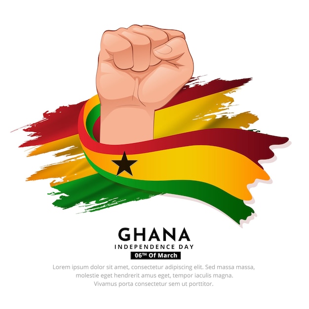 Elegant Ghana Independence Day design with wavy flag and gesture fist