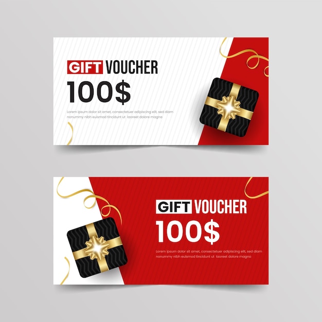 Elegant gift Voucher template with ribbon and gift box Gift coupons set