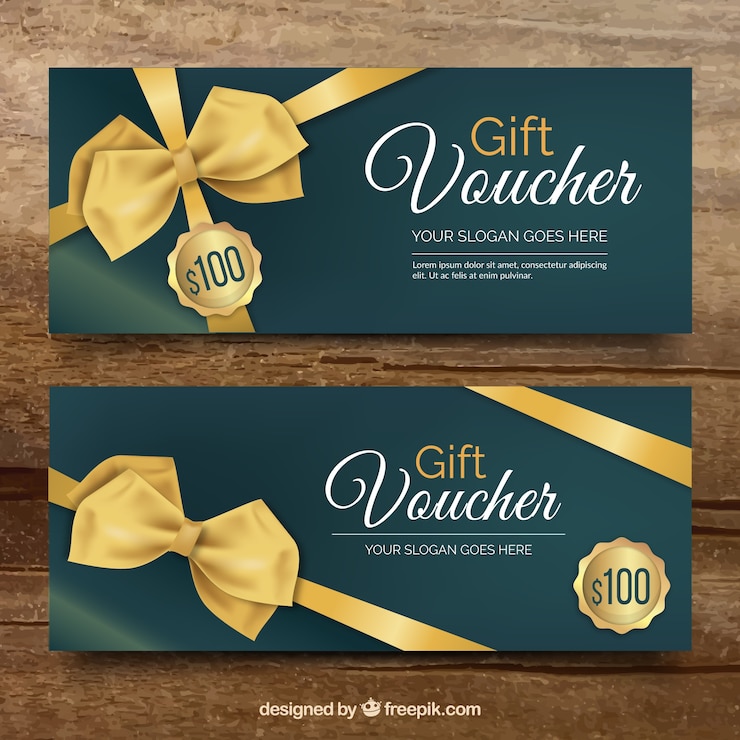 Vector elegant gift vouchers with decorative golden bow