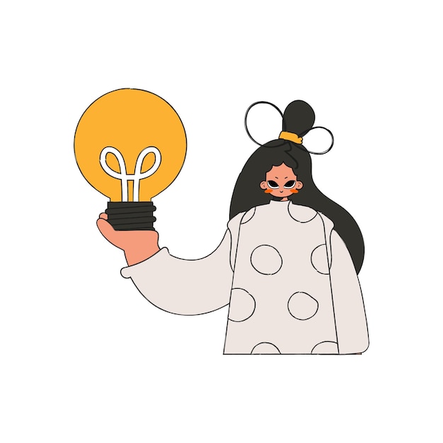 An elegant girl is holding a light bulb Idea theme