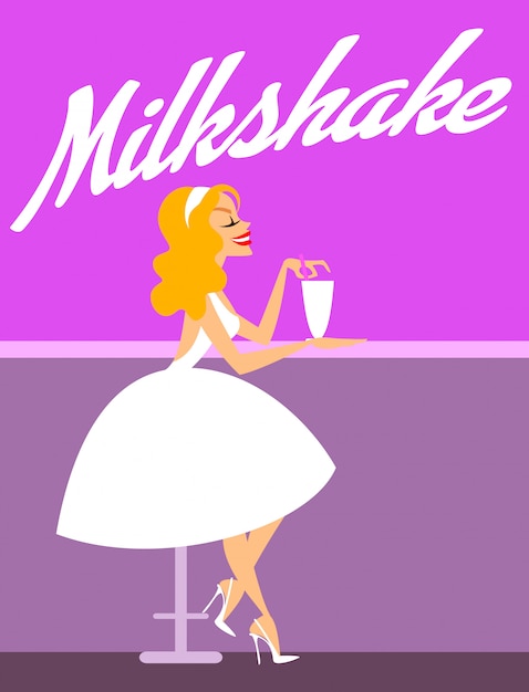 Vector elegant girl with milkshake illustration