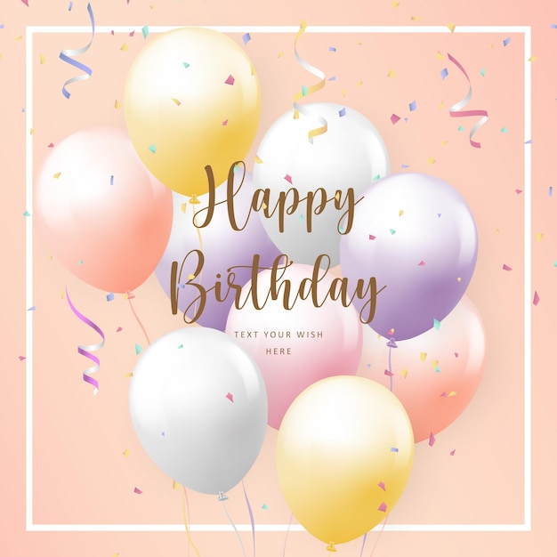 Elegant girlish colorful ballon happy birthday celebration card banner template background