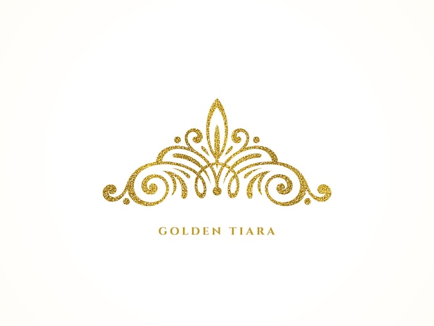 Elegant glitter gouden tiara-logo op witte achtergrond