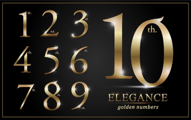 Vector elegant gold colored metal chrome numbers.