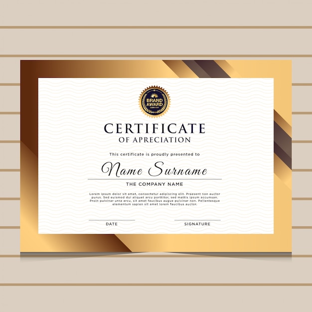 Modello di certificato diploma d'oro elegante