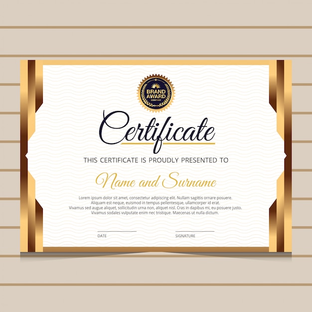 Modello di certificato diploma elegante e oro