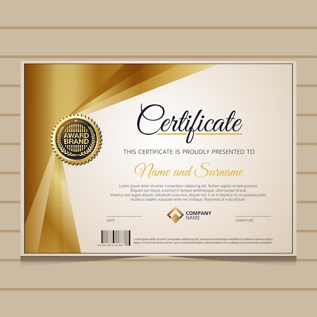 Elegante modello di certificato di diploma d'oro