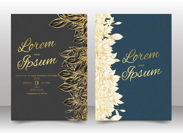 Vector elegant gold flower and foliage wedding invitation card