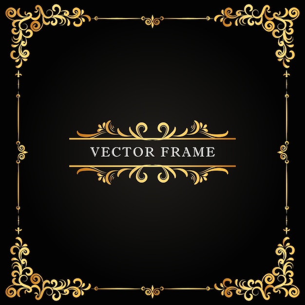 Vector elegant gold frame floral border template design