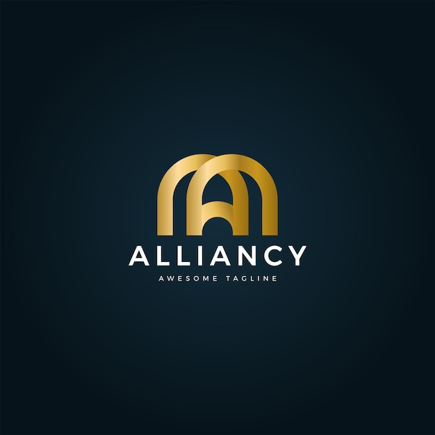 Elegant Gold Initial Logo For Company Letter AM